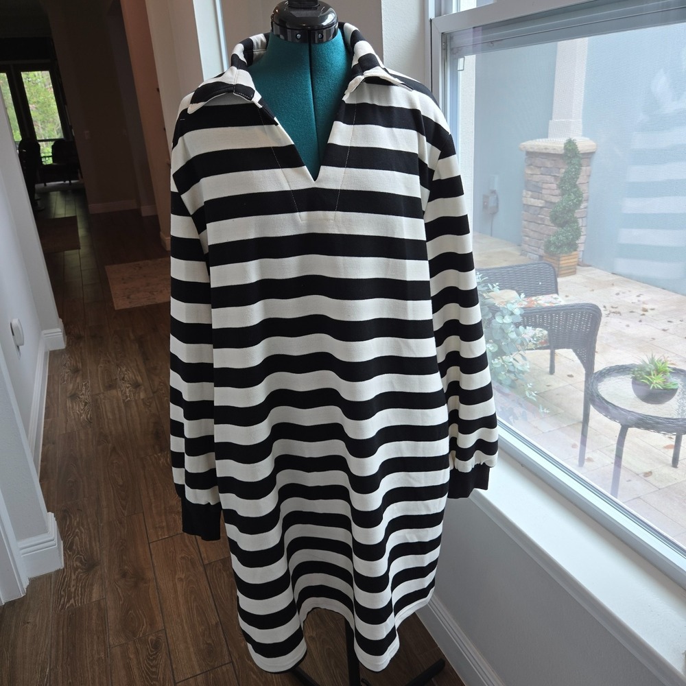 Prep Obsessed (PO) Womens Dress Size 2XL Black and Cream Striped Long Sleeves